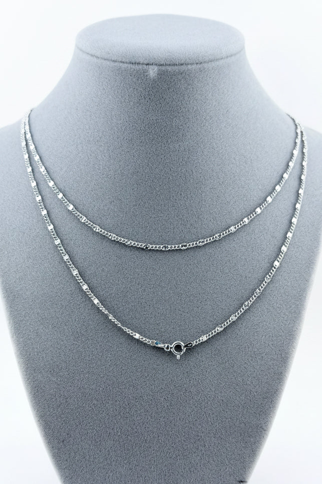 Sterling Silver 925 Diamond-Cut Curb Chain Necklace- Cadena de plata .925 estilo espejo