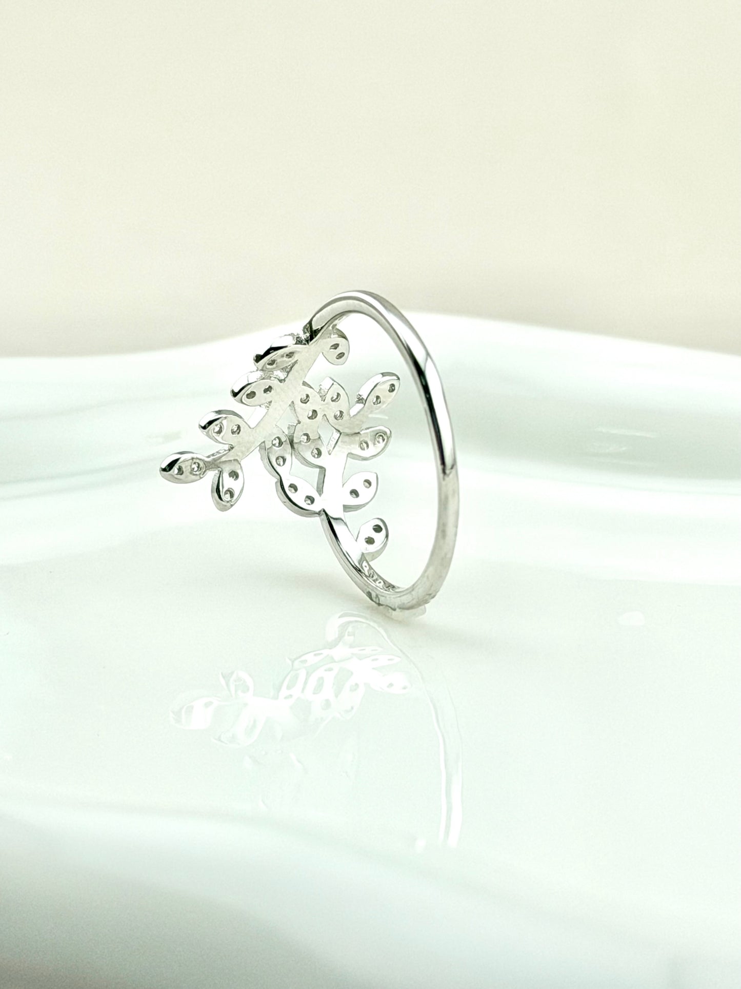 Silver 925 Olive leaf ring | Olive branch CZ ring for woman