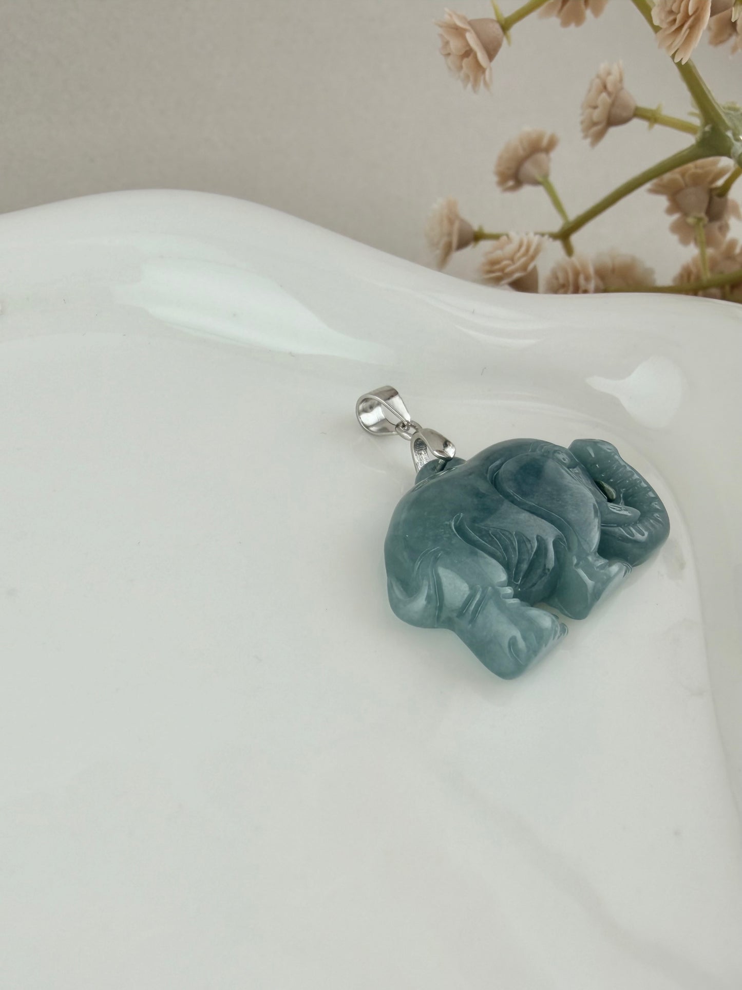 925 Sterling Silver Jade Elephant Pendant | Natural Jade