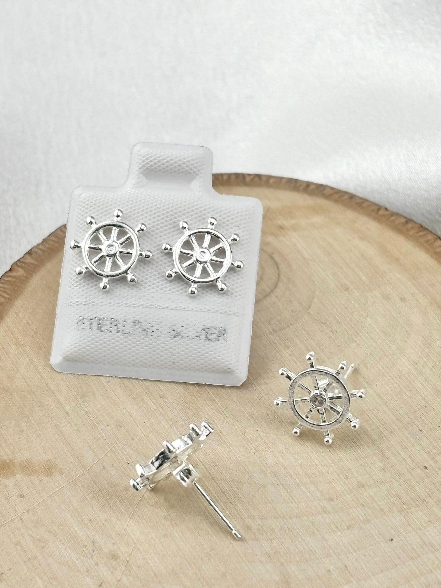 Sterling silver 925 Nautical wheel stud earrings- summer jewelry
