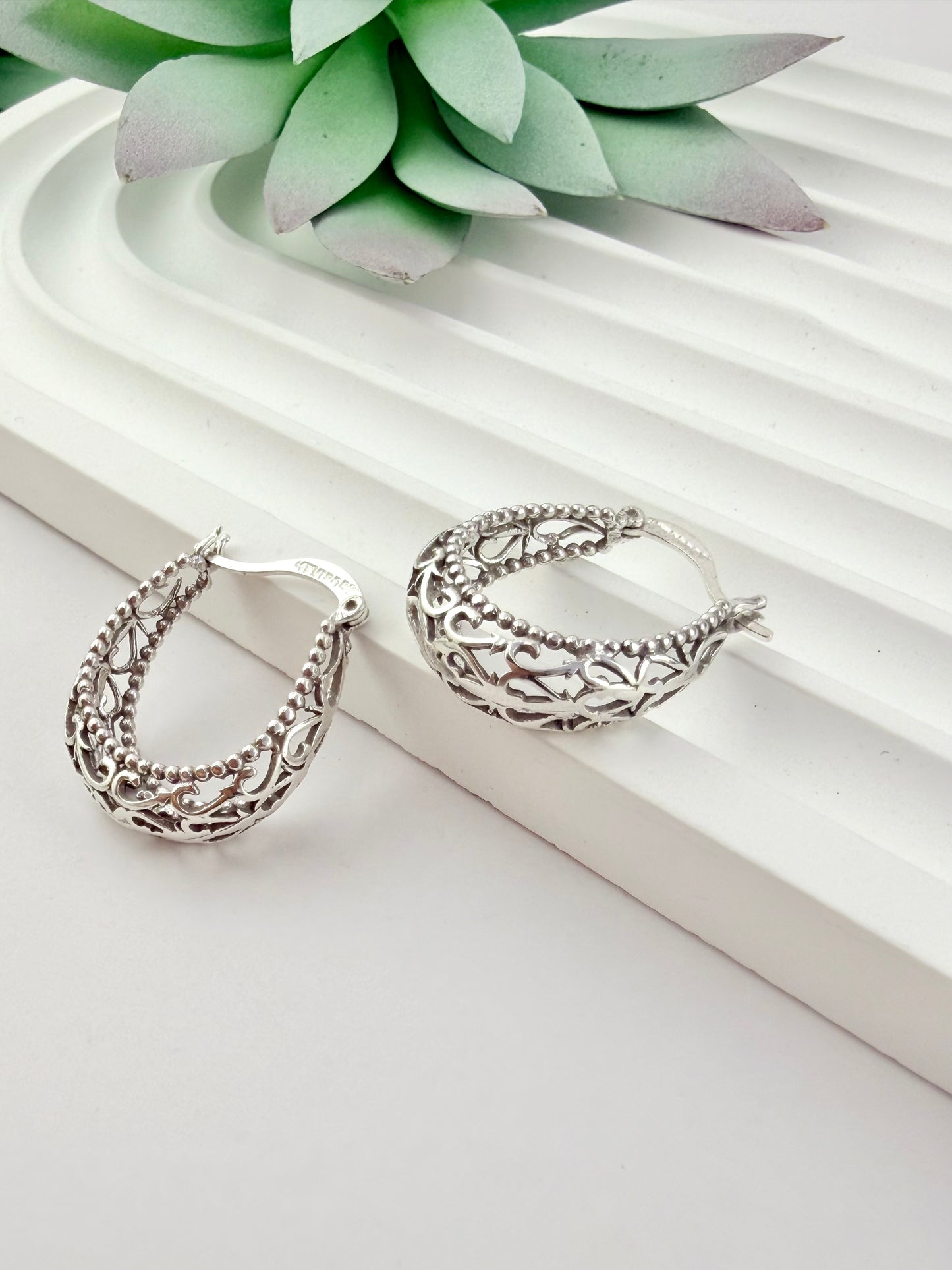 Mexican Basket Hoop Earrings Sterling Silver 925 | Arracadas Mexicanas plata 925