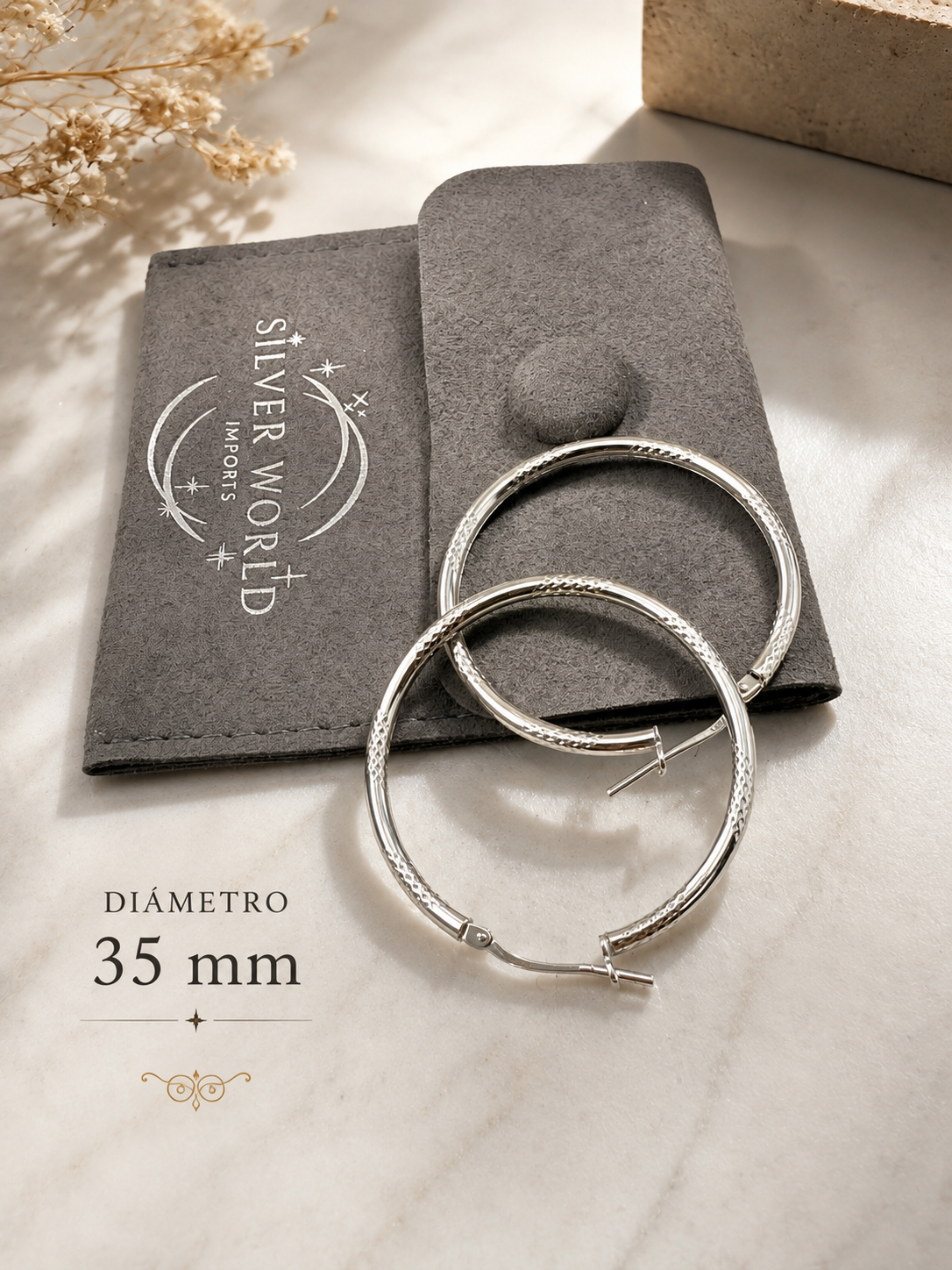 Sterling silver hoop earrings 35 mm