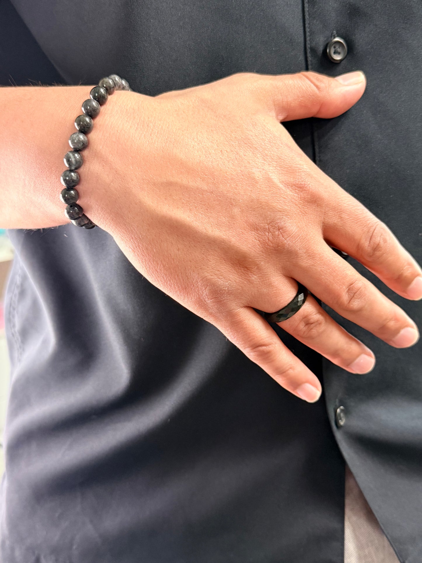 Black Jade Protection Beaded Bracelet – Natural Stone Energy Jewelry- Unisex 8mm