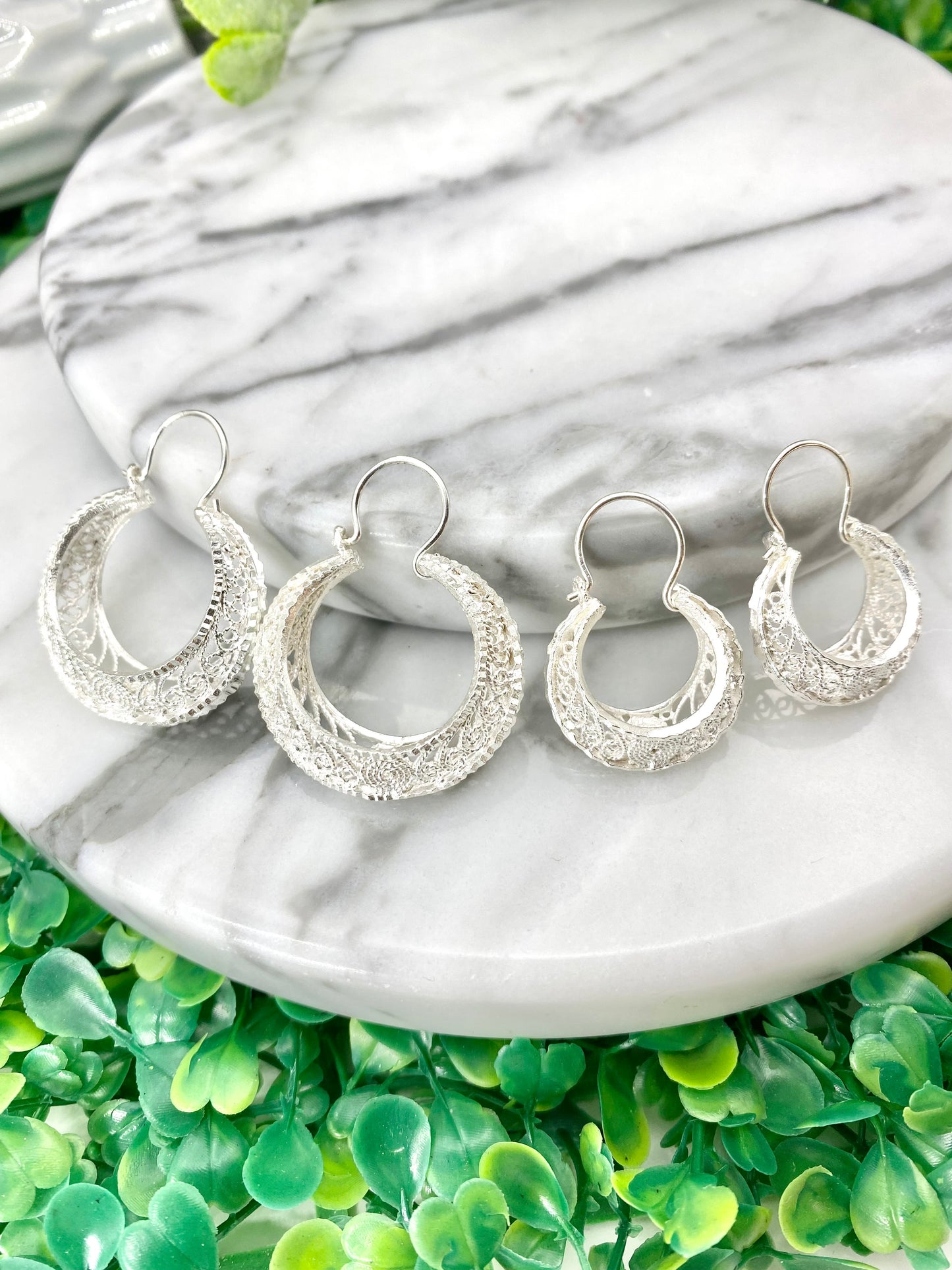 Silver 925 filigree hoop earrings Basket design