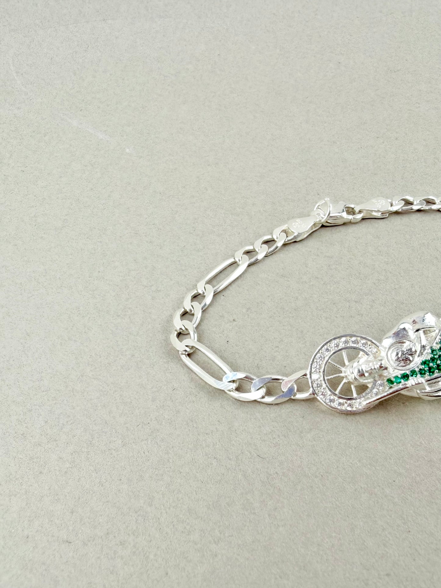 925 Sterling Silver Saint Jude Bracelet on 4 mm Figaro Chain 7”