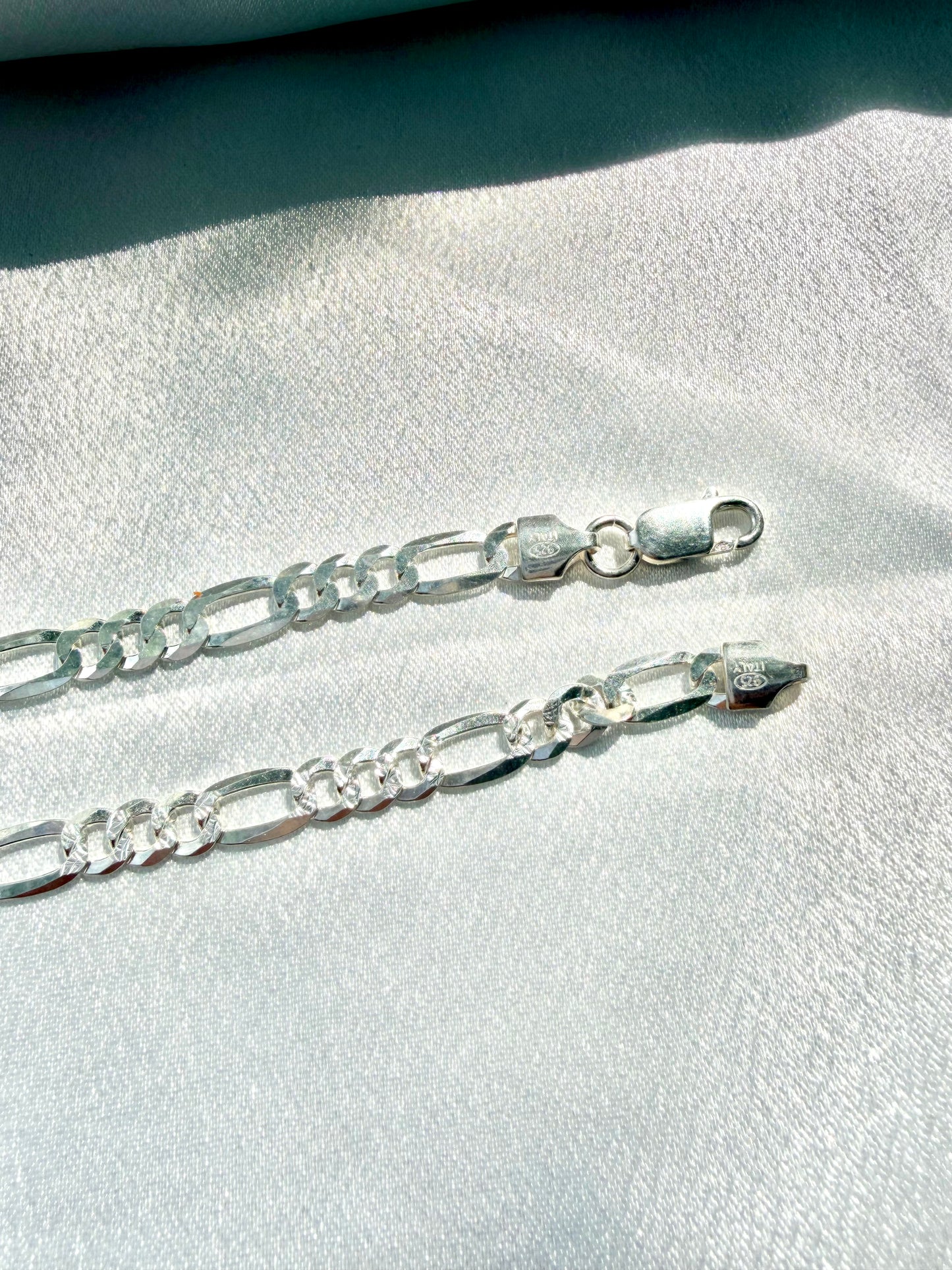 925 Sterling Silver Figaro Chain 24" Diamond Cut | Italian Silver Necklace