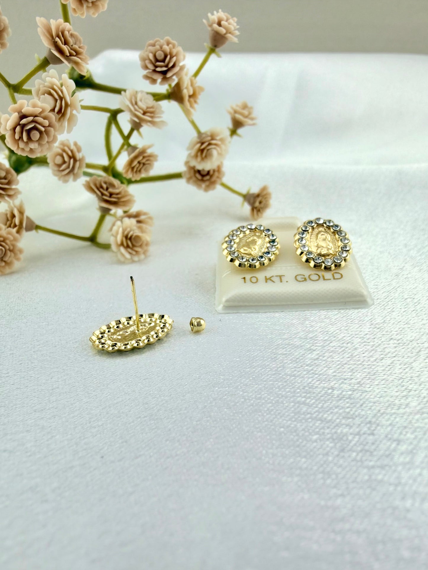 Solid 10K Gold Virgin Mary Earrings, virgencita gold earrings
