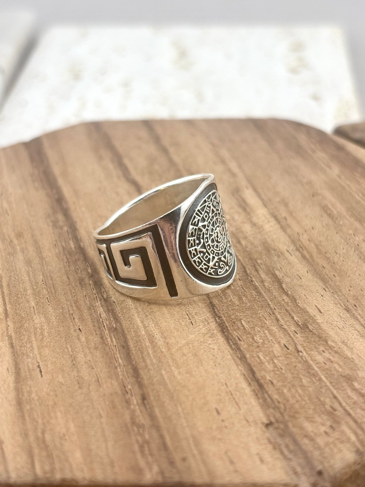 Aztec Calendar Ring 925 Sterling Silver | Mexican Aztec Sun Ring