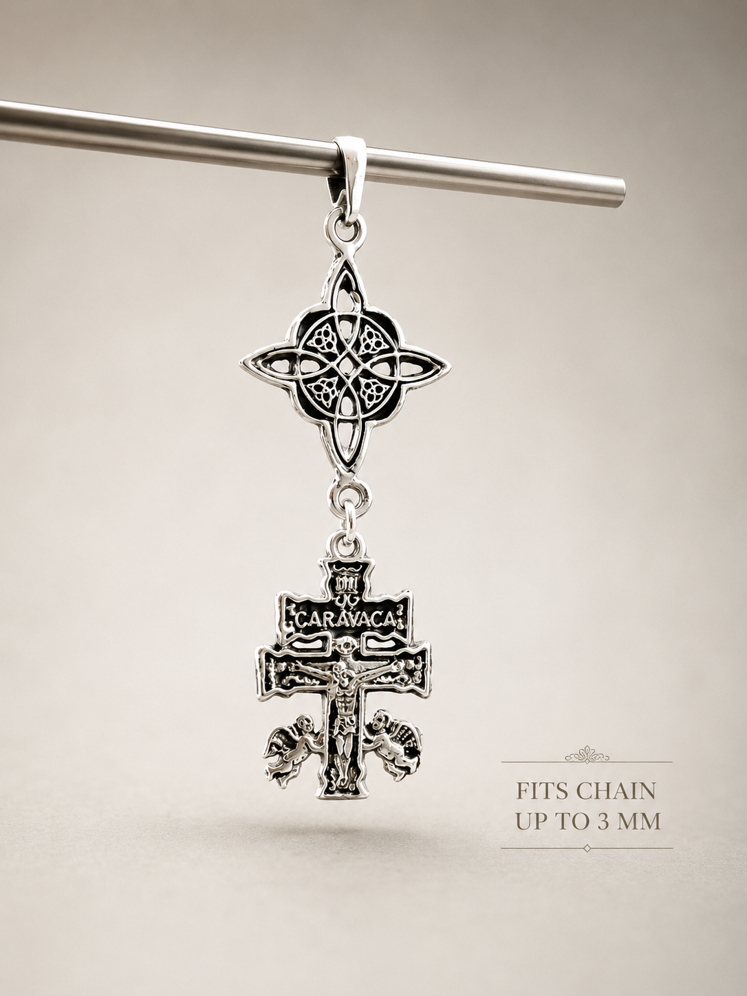 925 silver Double Protection Caravaca Cross Pendant | Faith & Protection Jewelry | Celtic knot
