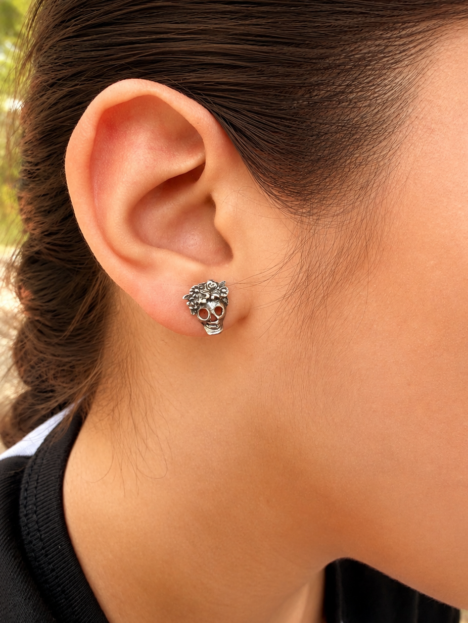 Sterling Silver Skull Earrings | Mexican Calavera Stud Earrings