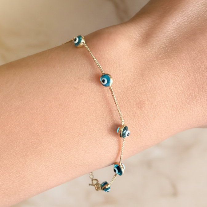 Gold 14k evil eye bracelet - Blue eye