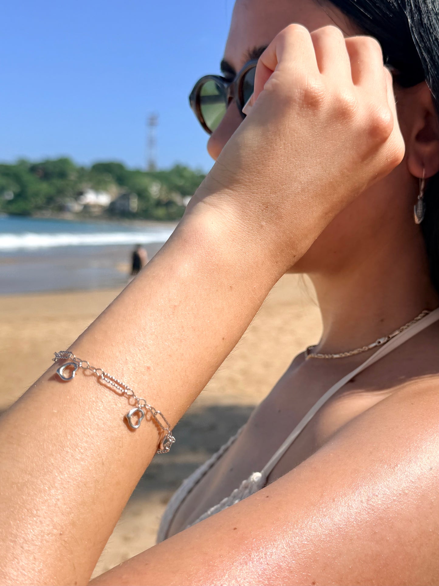 Silver 925 bracelet dangle hearts