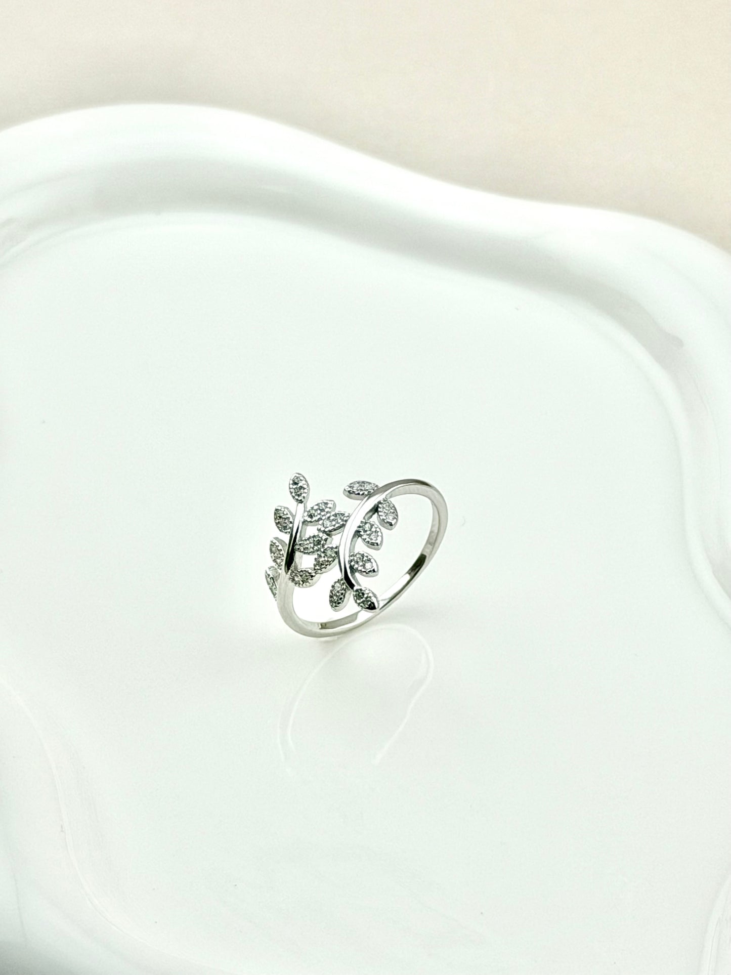 Silver 925 Olive leaf ring | Olive branch CZ ring for woman