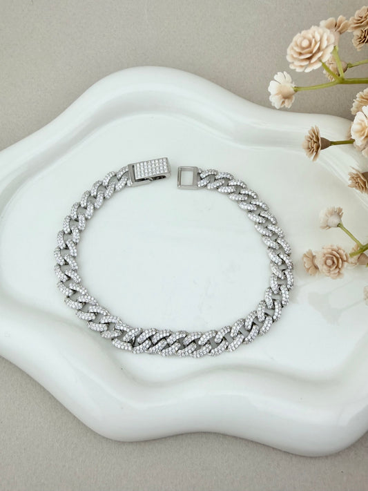 Silver 925 iced out Cuban link bracelet 8” x 8mm | Luxury silver jewelry