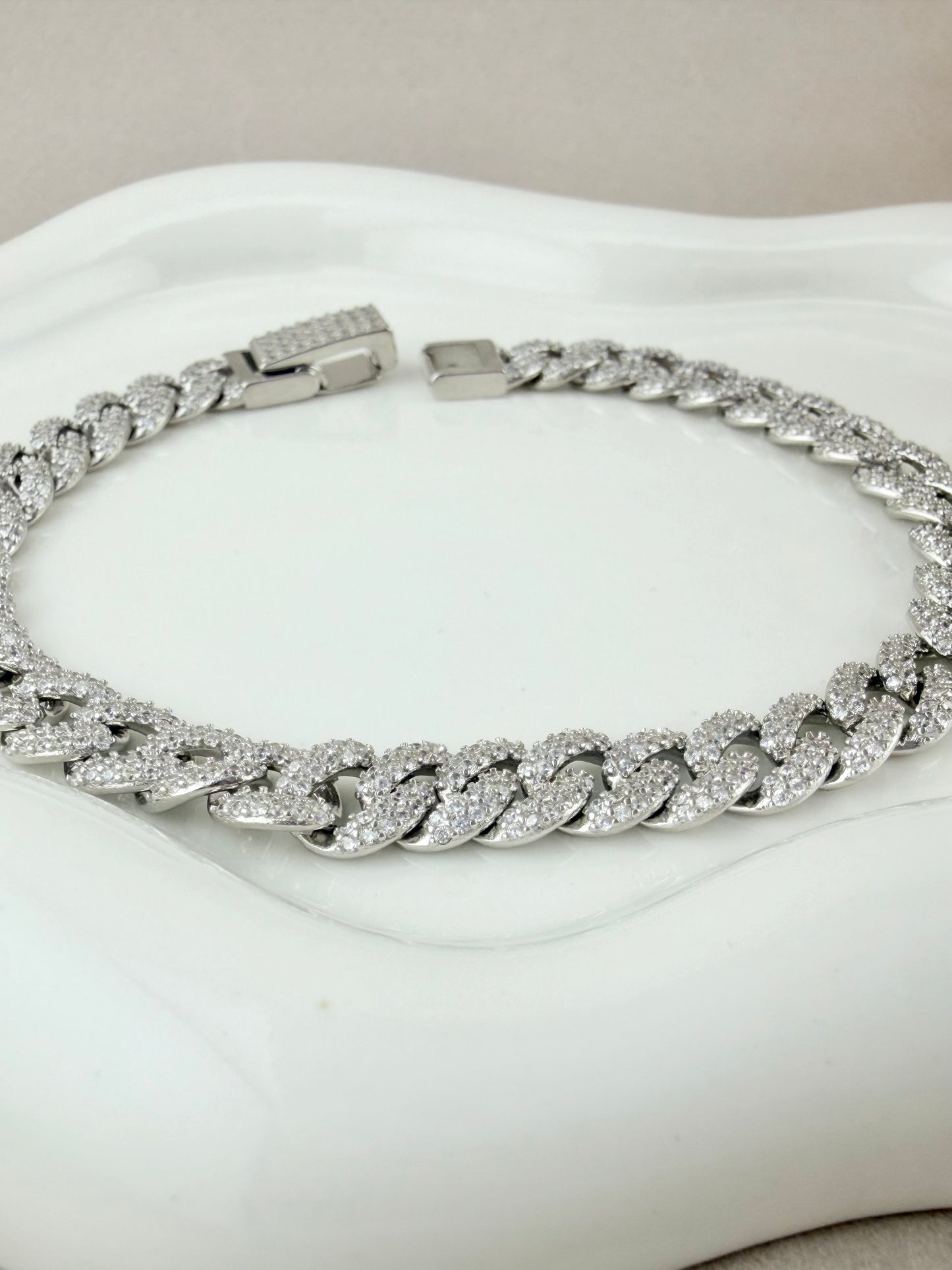 Silver 925 iced out Cuban link bracelet 8” x 8mm | Luxury silver jewelry