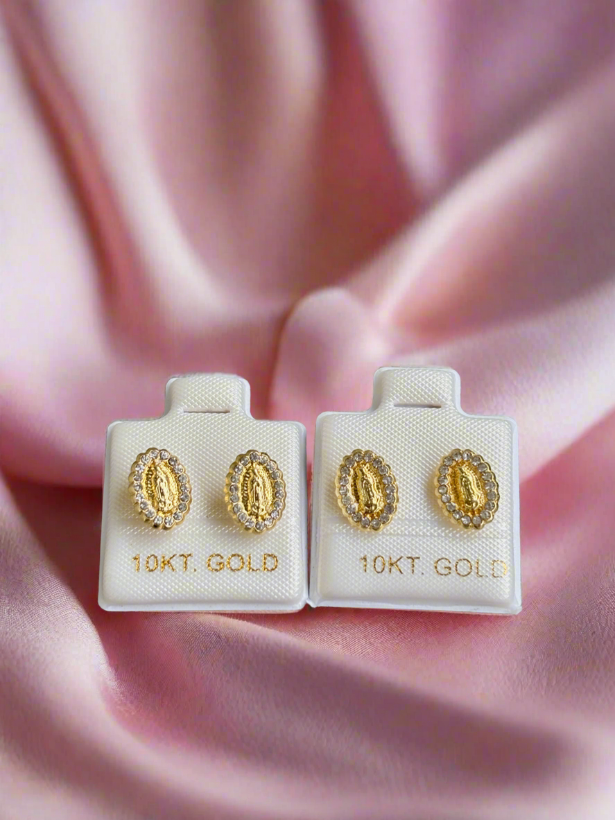Solid 10K Gold Virgin Mary Earrings, virgencita gold earrings
