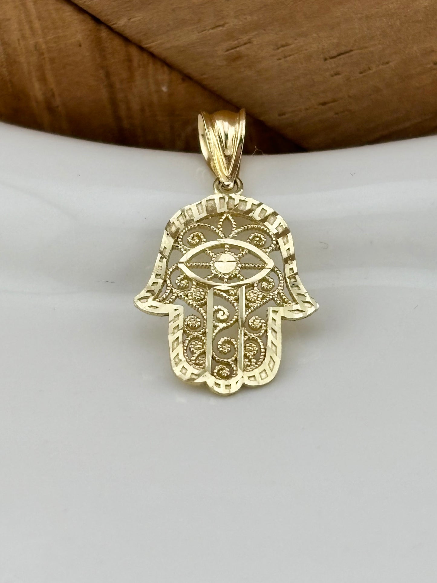 10K Solid Gold Hamsa Pendant | Hand of Fatima Protection Charm