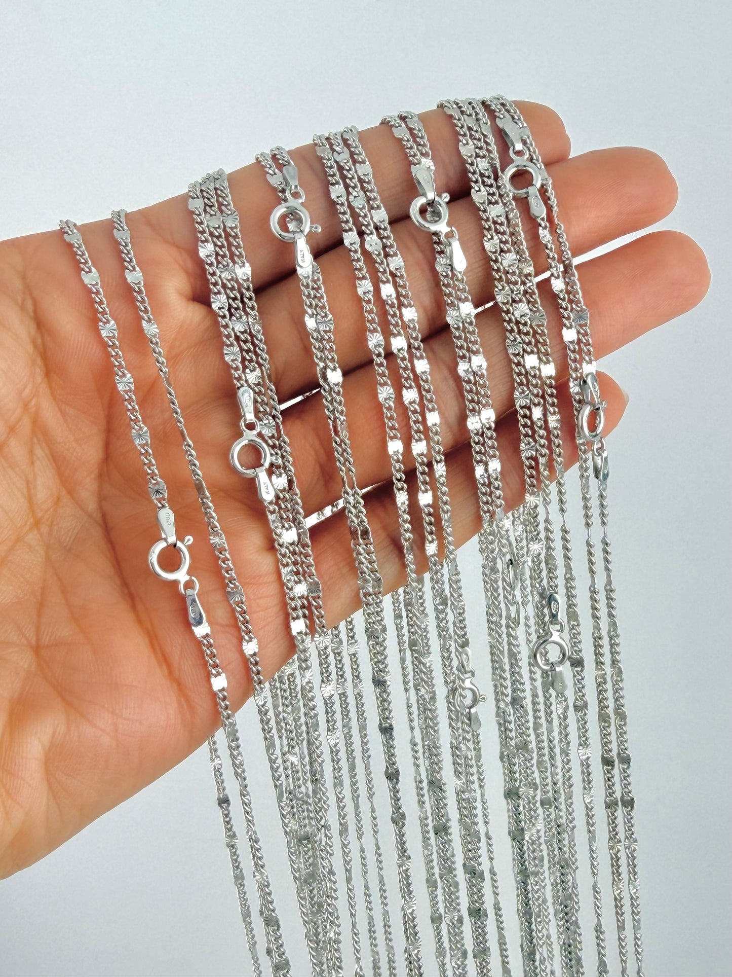 Sterling Silver 925 Diamond-Cut Curb Chain Necklace- Cadena de plata .925 estilo espejo