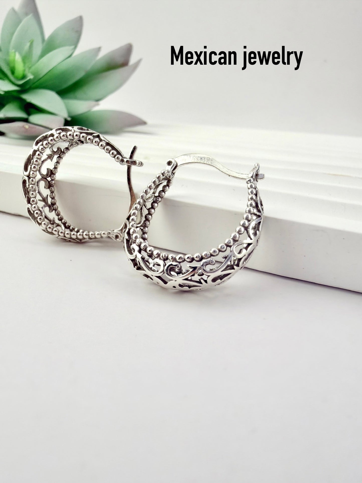 Mexican Basket Hoop Earrings Sterling Silver 925 | Arracadas Mexicanas plata 925
