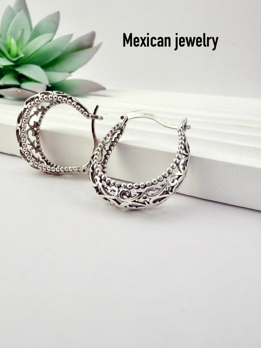 Mexican Basket Hoop Earrings Sterling Silver 925 | Arracadas Mexicanas plata 925