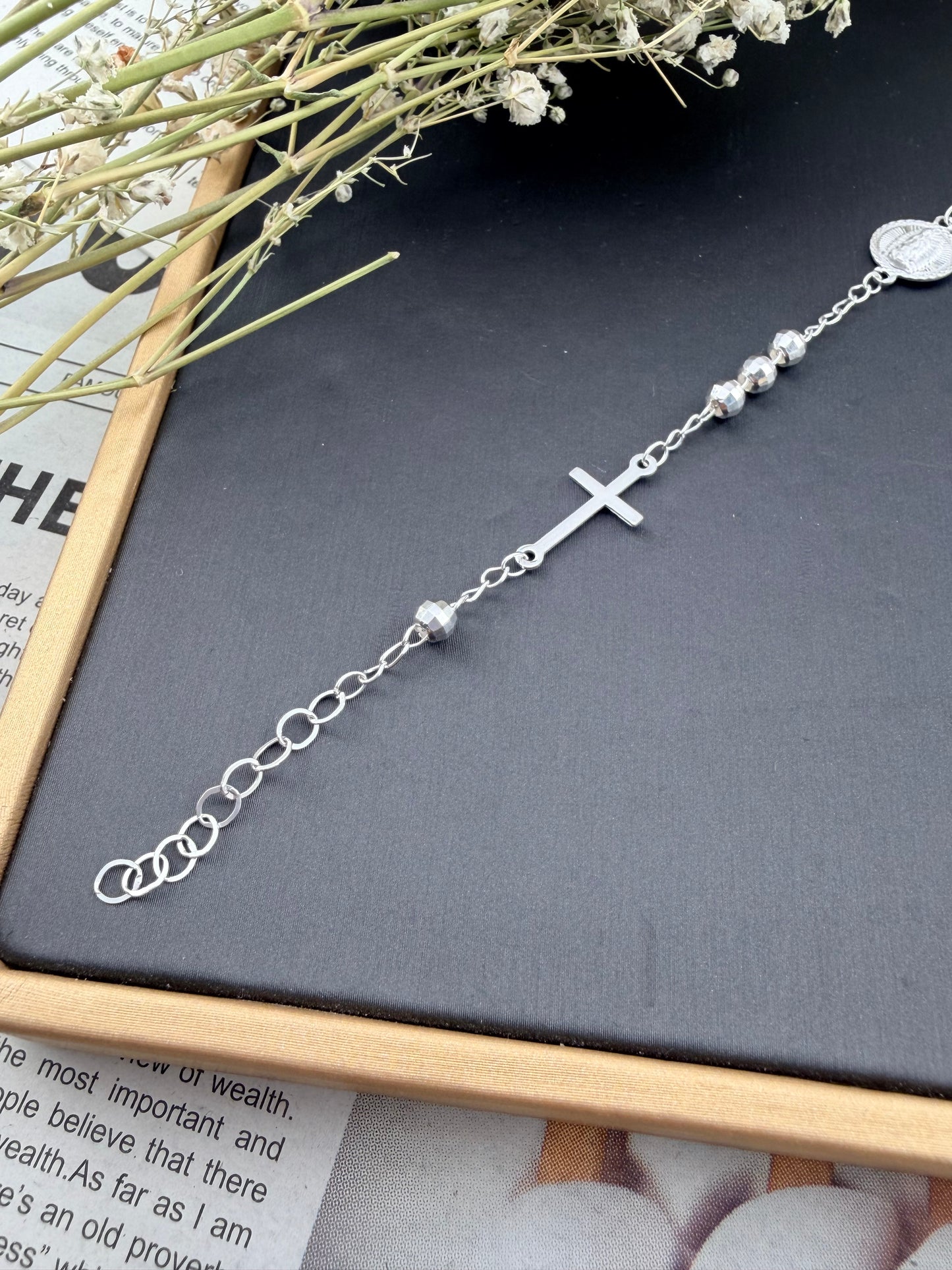 Silver .925 Rosary bracelet | sterling silver bracelet with cross