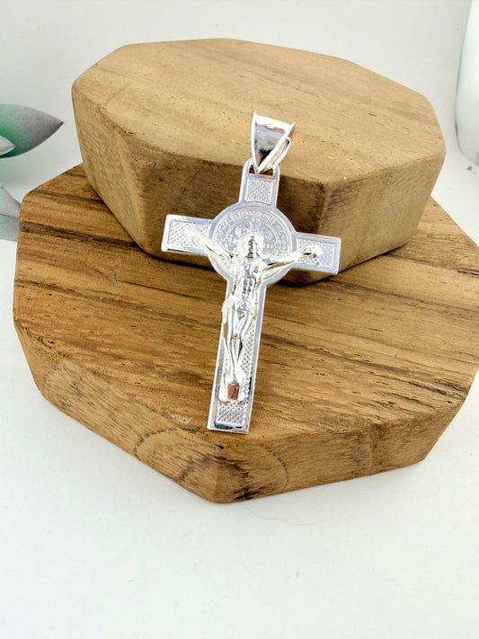 925 Sterling silver Saint Benedict cross pendant for Man | Handcrafted in Mexico Religious pendant