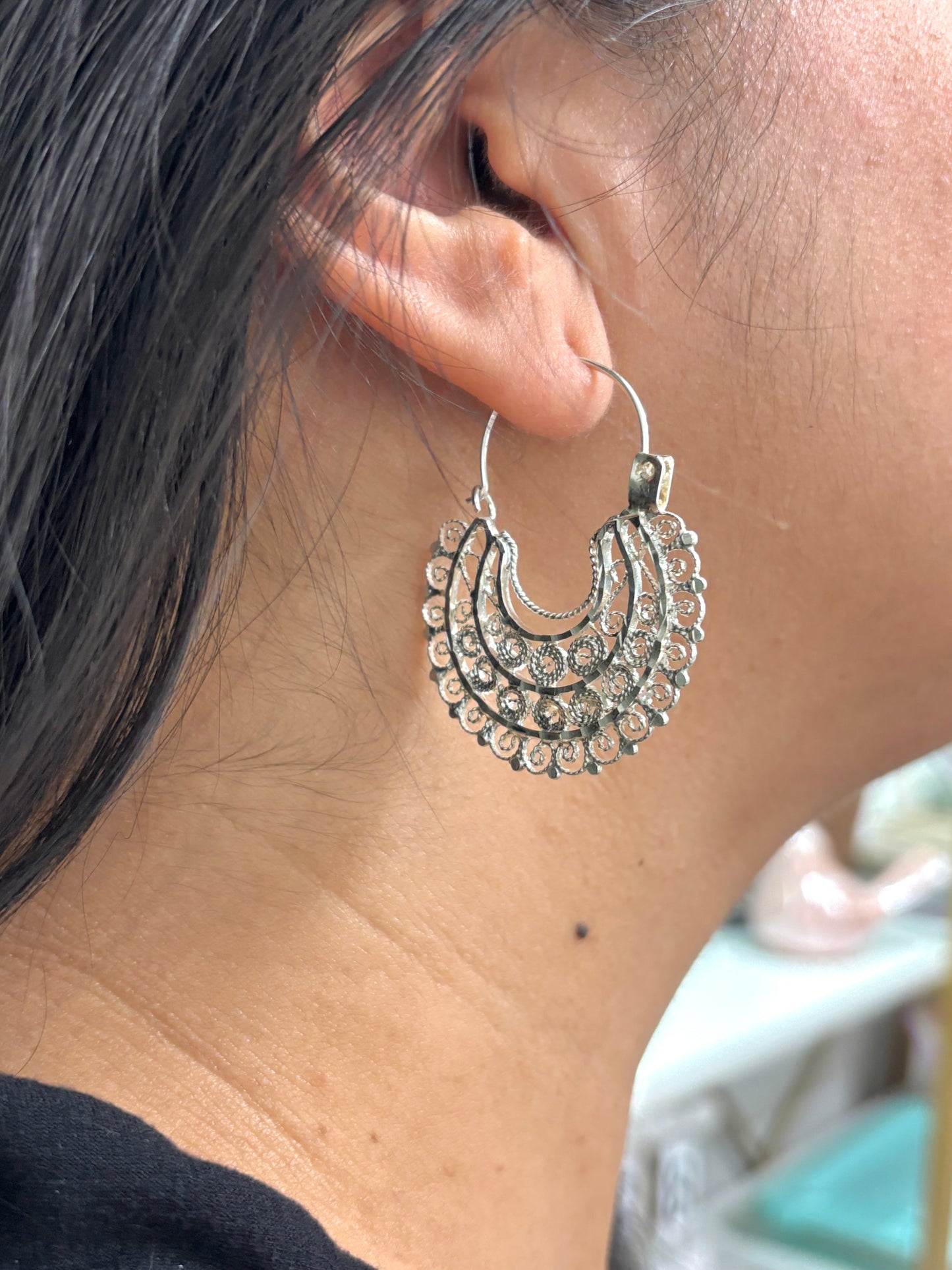 Jerezana Hoop Earrings 925 Silver | Arracadas Jerezanas Plata 925 – Mexican hoops Sterling silver | Tradición Mexicana Hecha a Mano