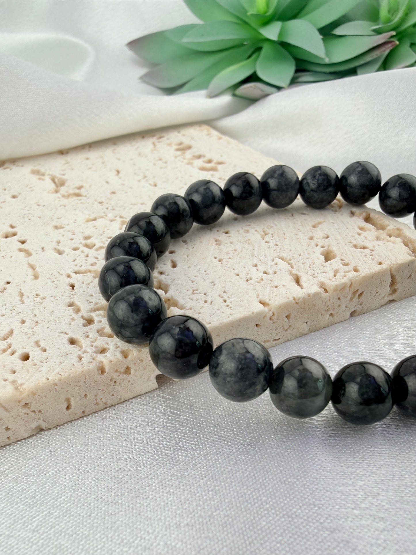 Black Jade Protection Beaded Bracelet – Natural Stone Energy Jewelry- Unisex 8mm