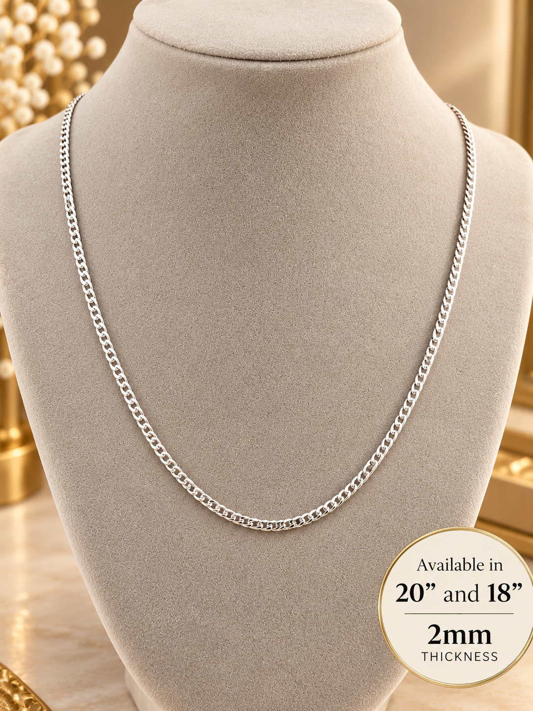 925 Sterling Silver Cuban Link Chain Necklace, 2mm, 18 or 20 Inch