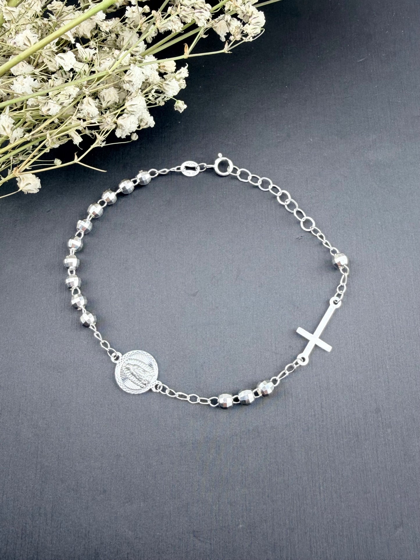 Silver .925 Rosary bracelet | sterling silver bracelet with cross