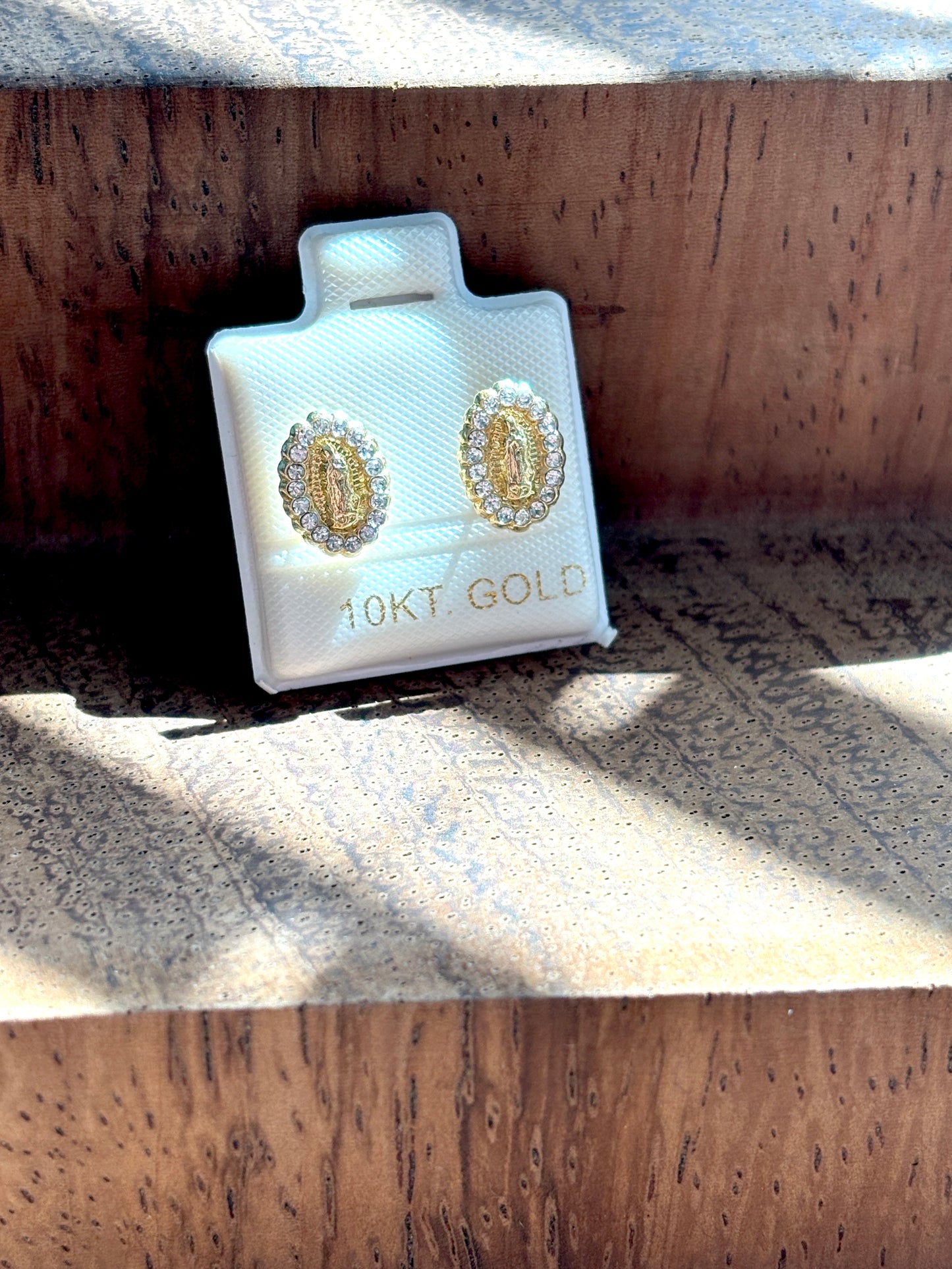 Solid 10K Gold Virgin Mary Earrings, virgencita gold earrings