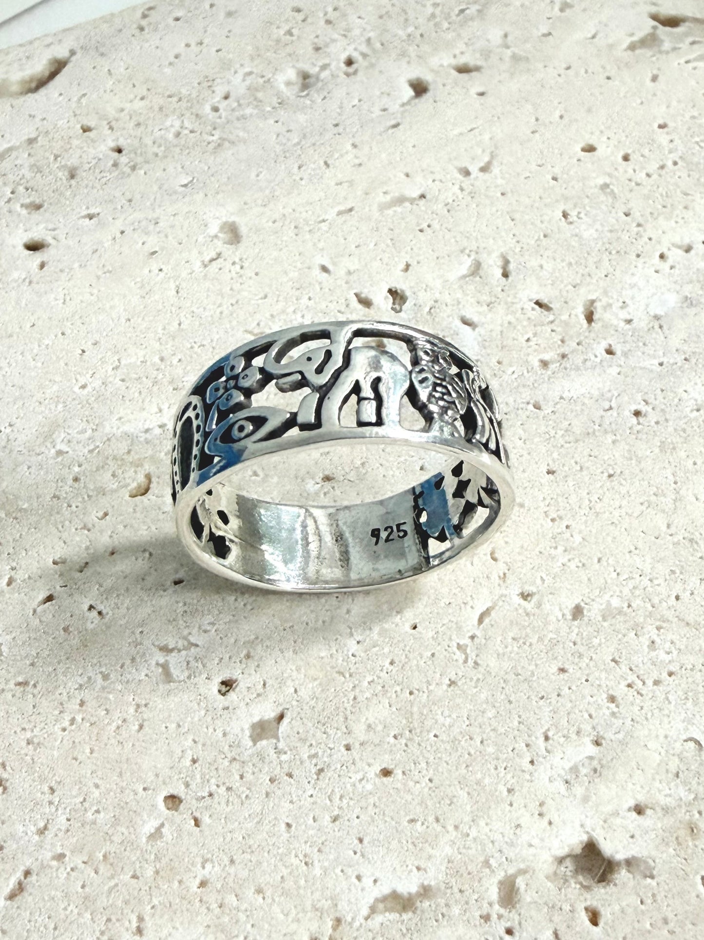 Silver 925 lucky charm ring | Handmade in Mexico | Protection Symbols Band Ring | Anillo de la suerte plata 925 Mexico