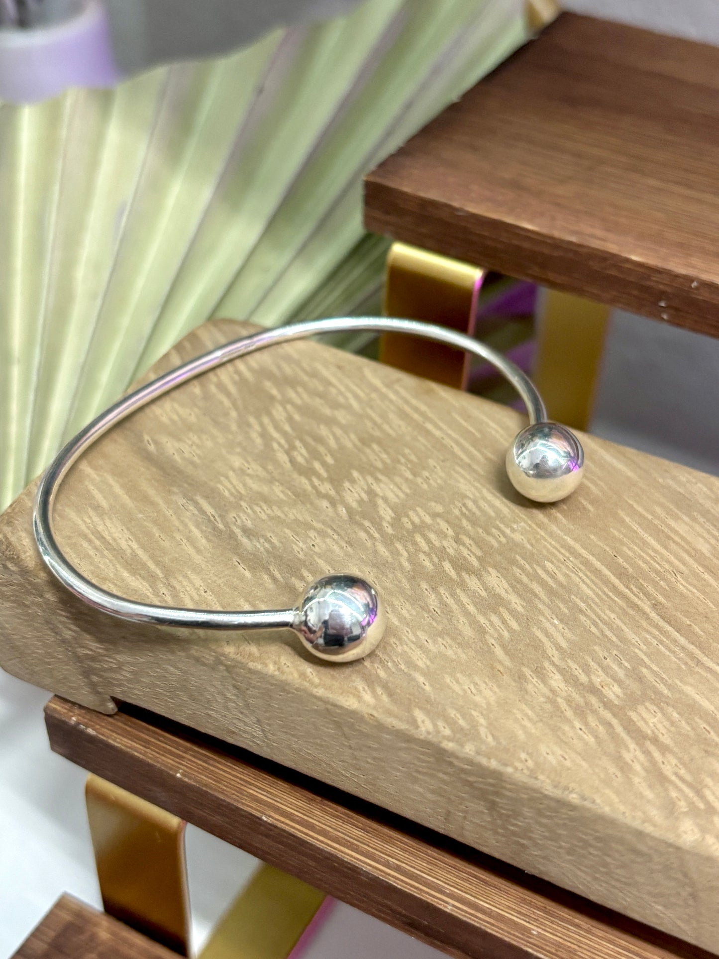 Minimalist Sterling Silver Cuff Bracelet/ ball bracelet  | Handmade 925 Mexican Silver Jewelry | Pulsera brazalete minimalista de plata 925