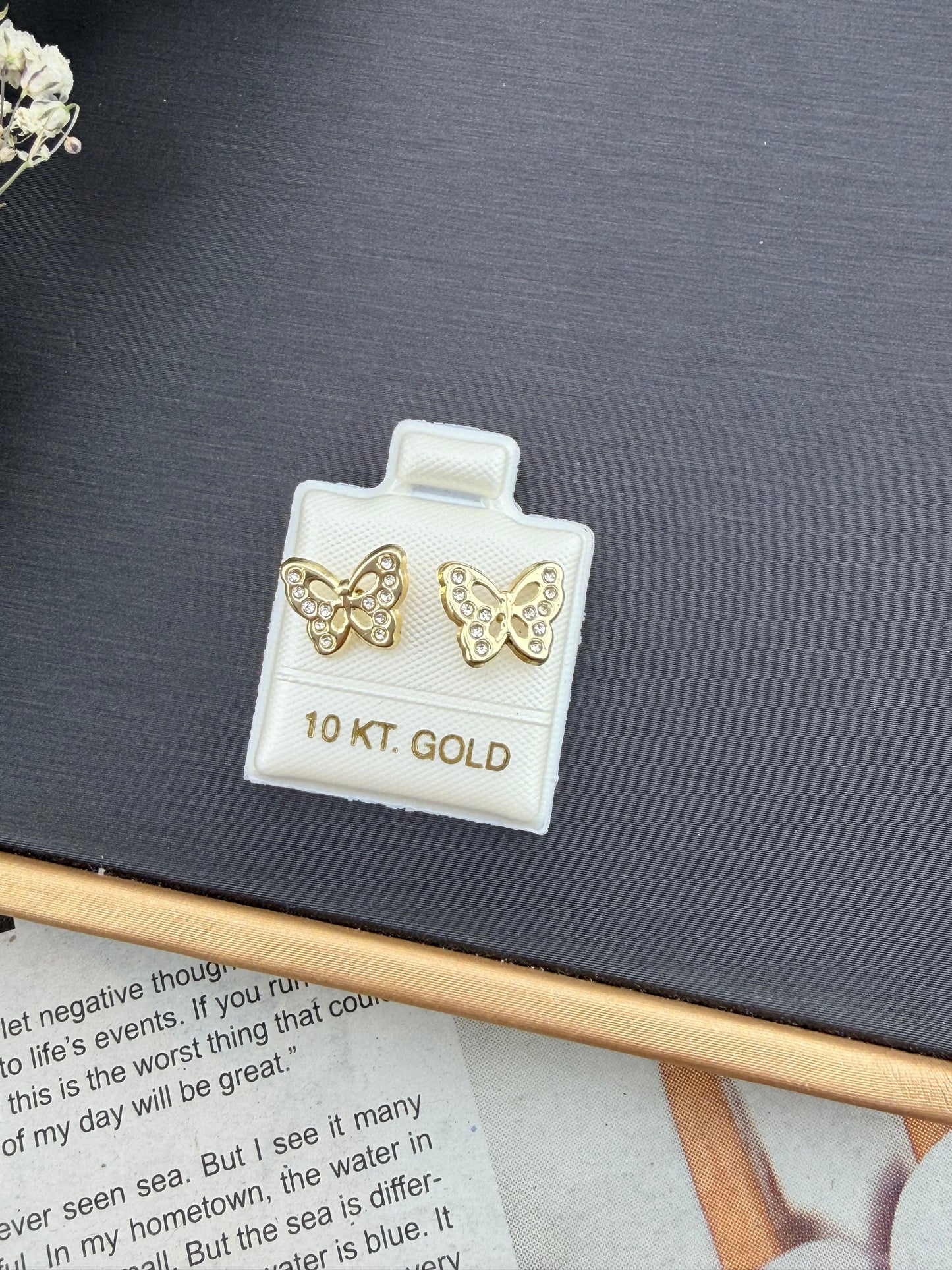 Gold 10k butterfly earrings screw back