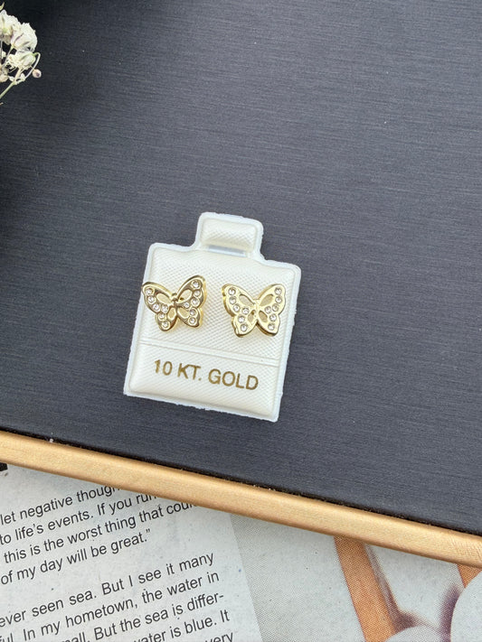 Gold 10k butterfly earrings screw back