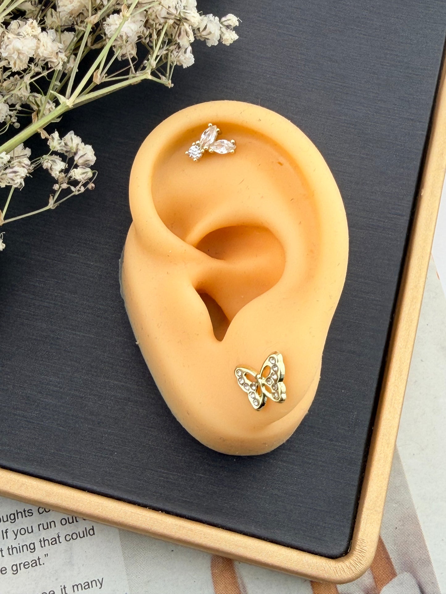 Gold 10k butterfly earrings screw back