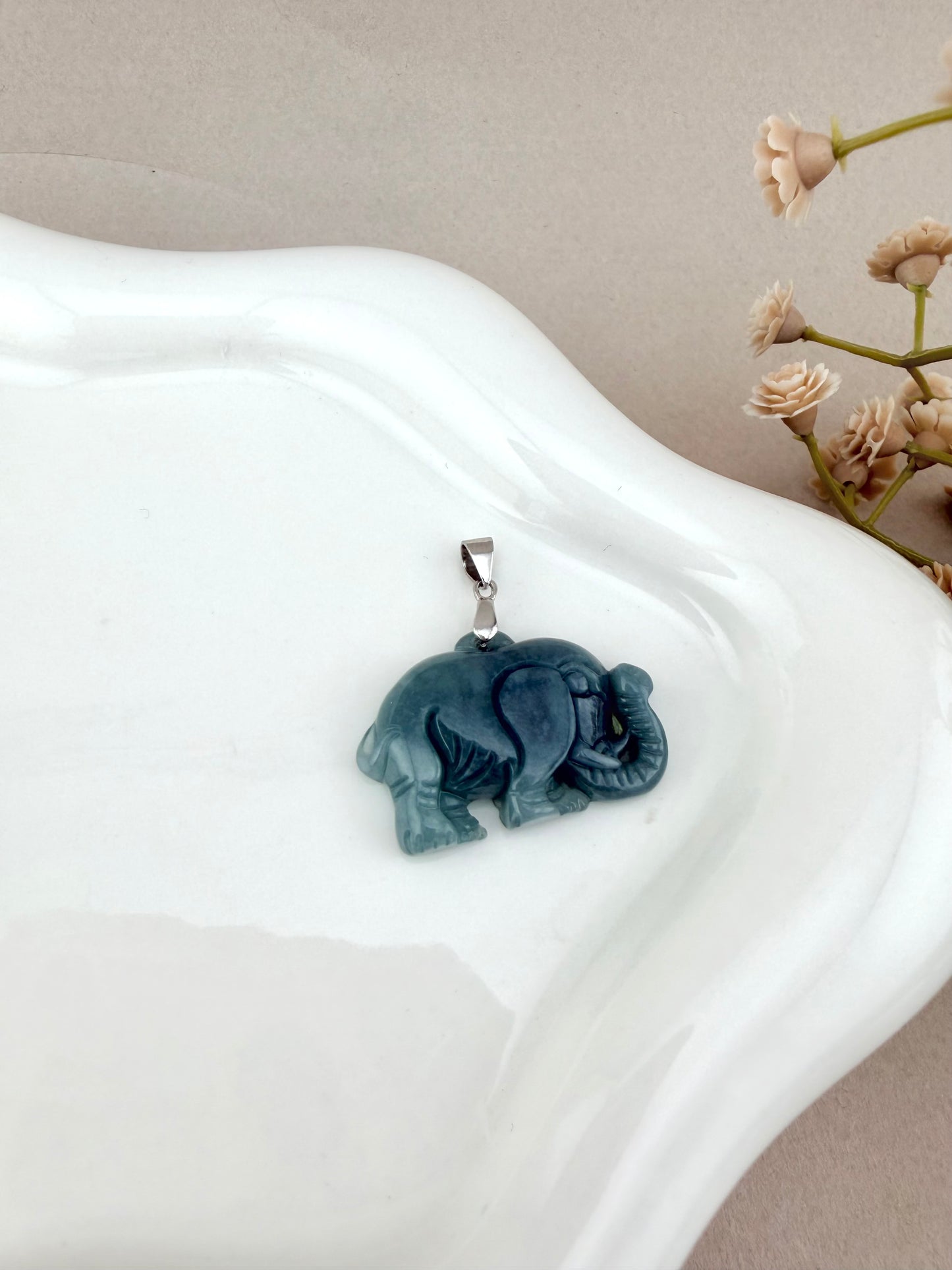 925 Sterling Silver Jade Elephant Pendant | Natural Jade