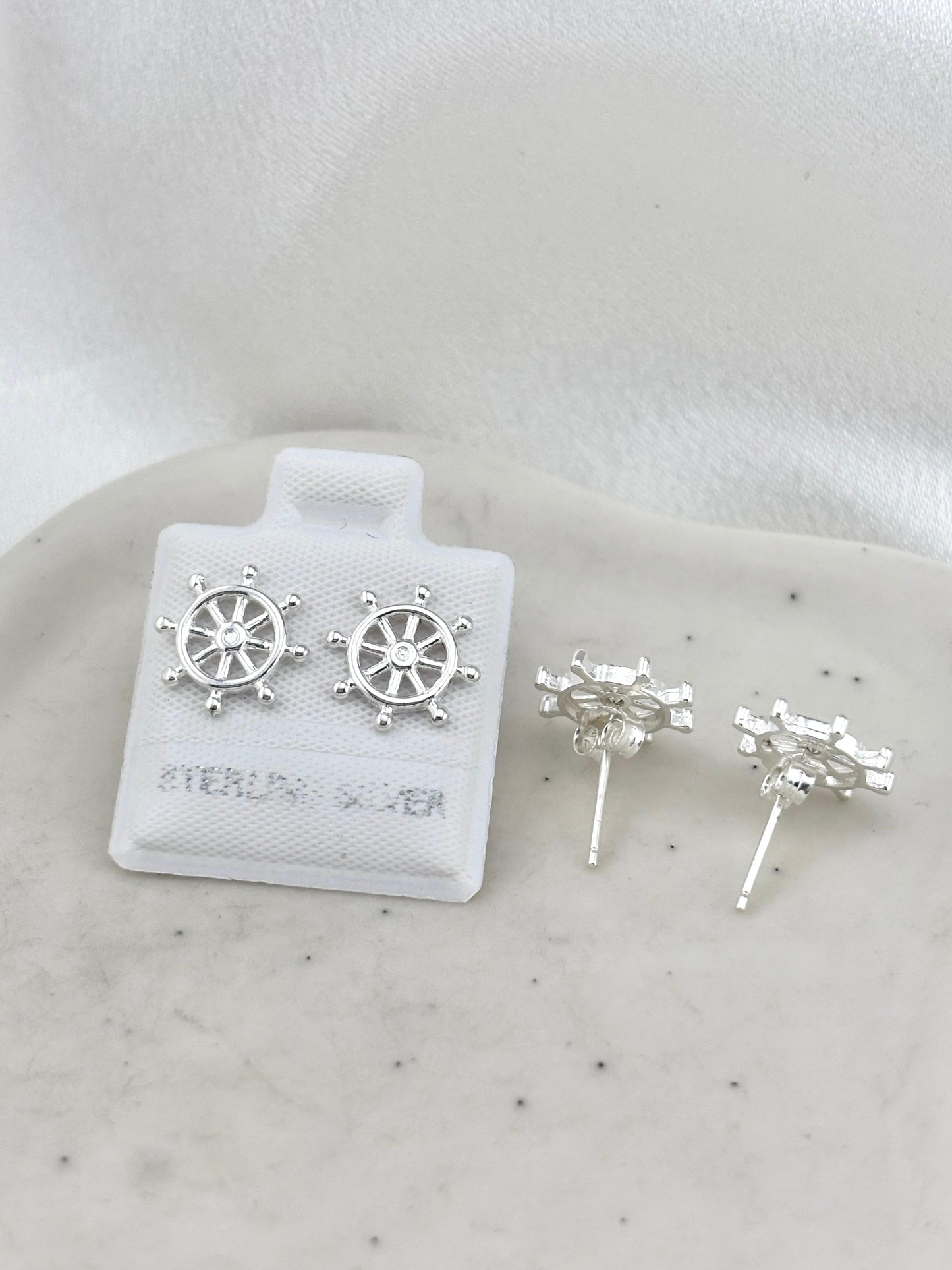 Sterling silver 925 Nautical wheel stud earrings- summer jewelry