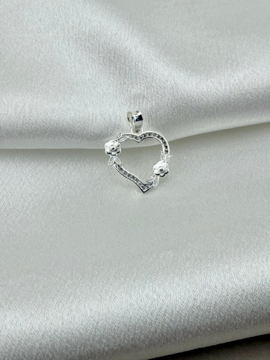 Silver 925 heart with flowers pendant | small heart