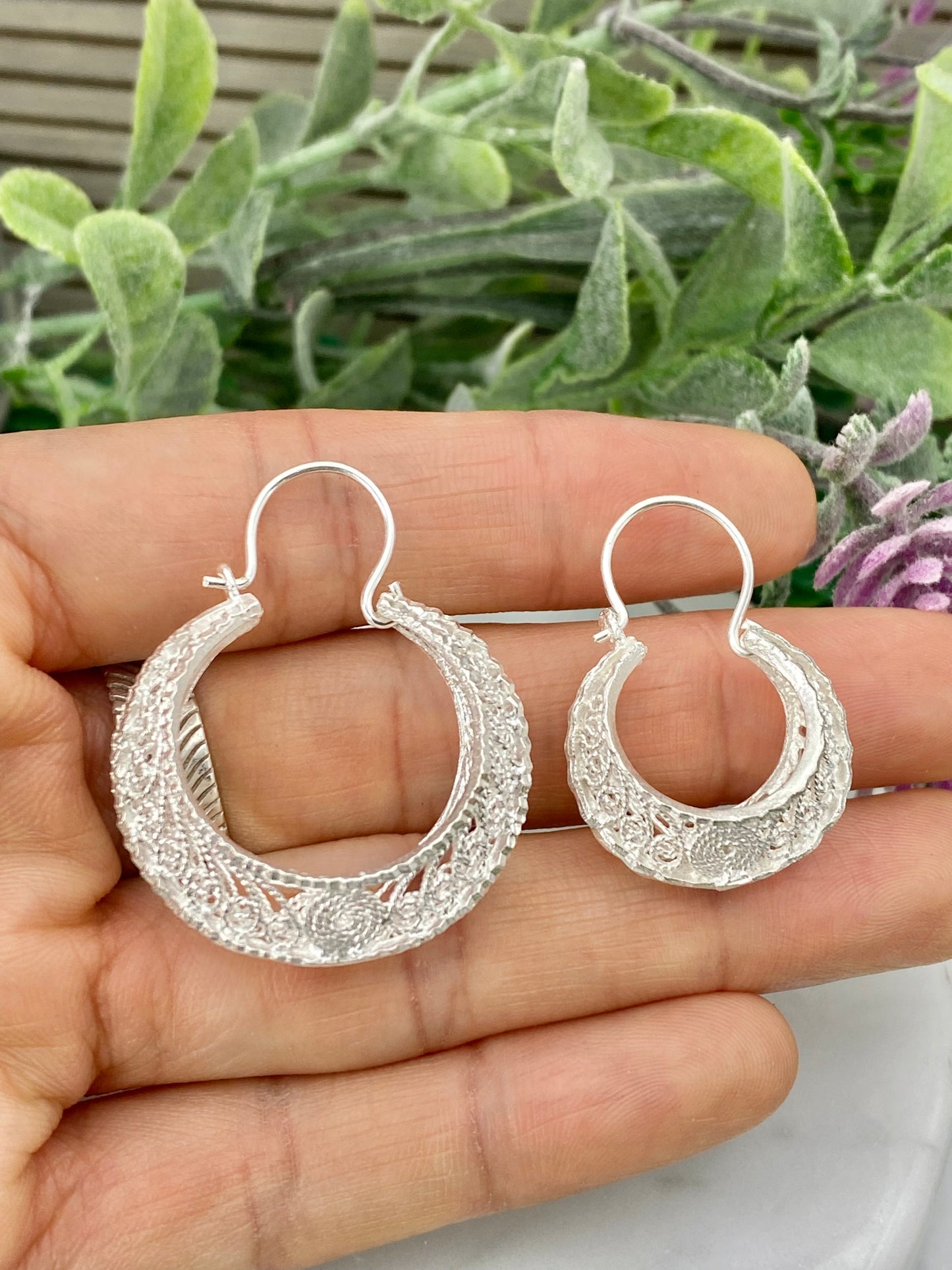 Silver 925 filigree hoop earrings Basket design