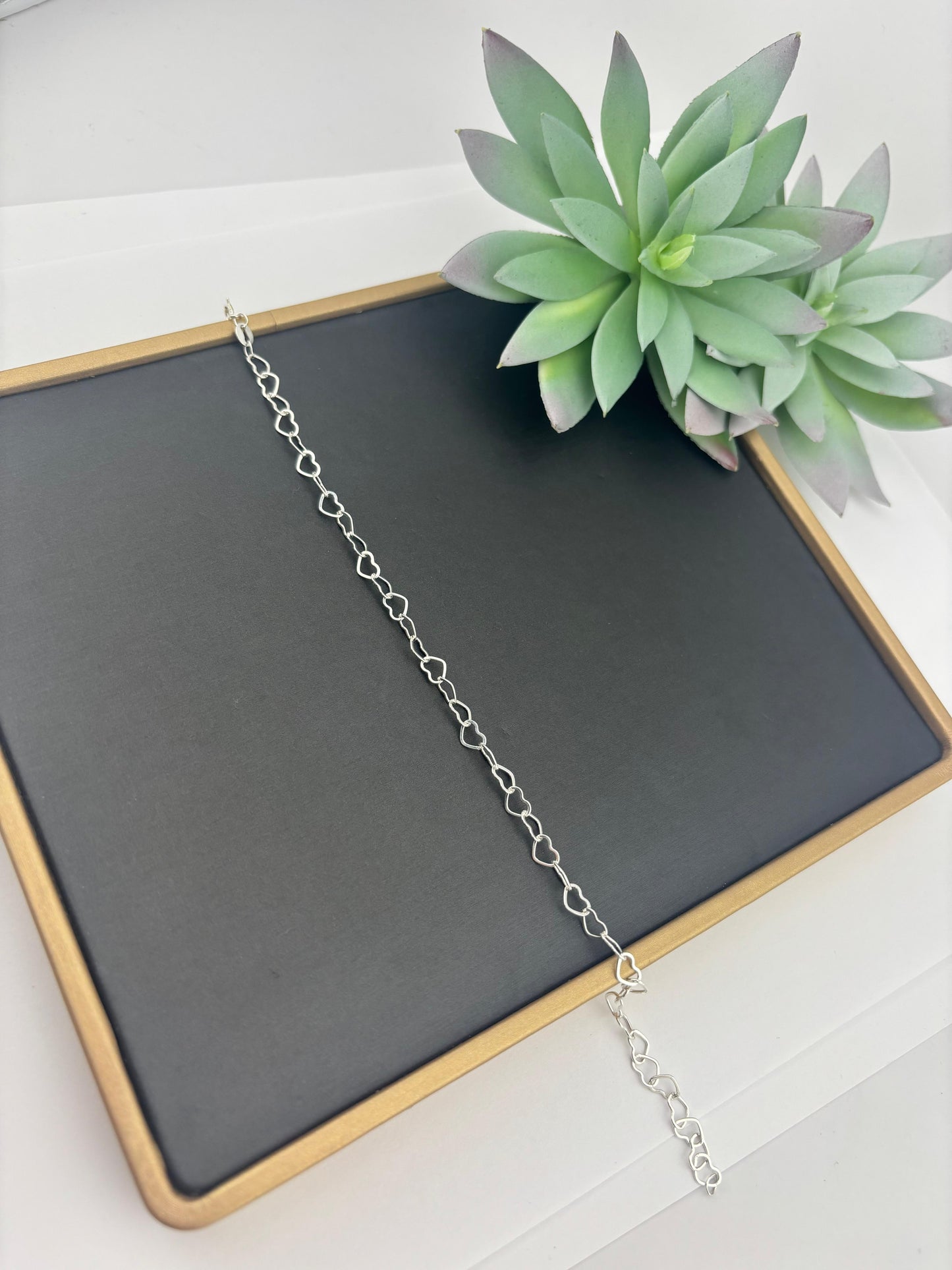 Heart link bracelet sterling silver 7-7.5”