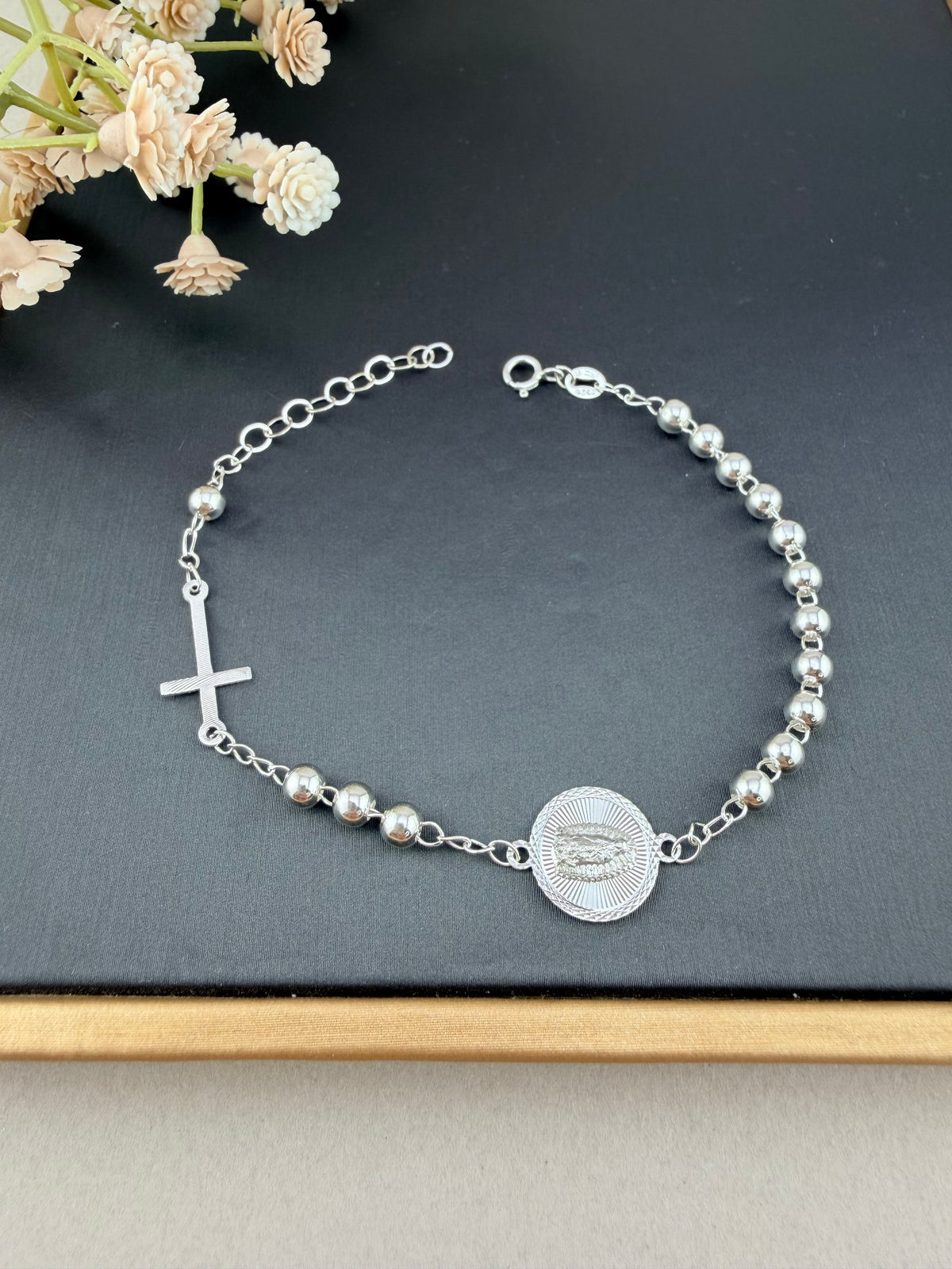 Silver .925 Rosary bracelet | sterling silver bracelet with cross