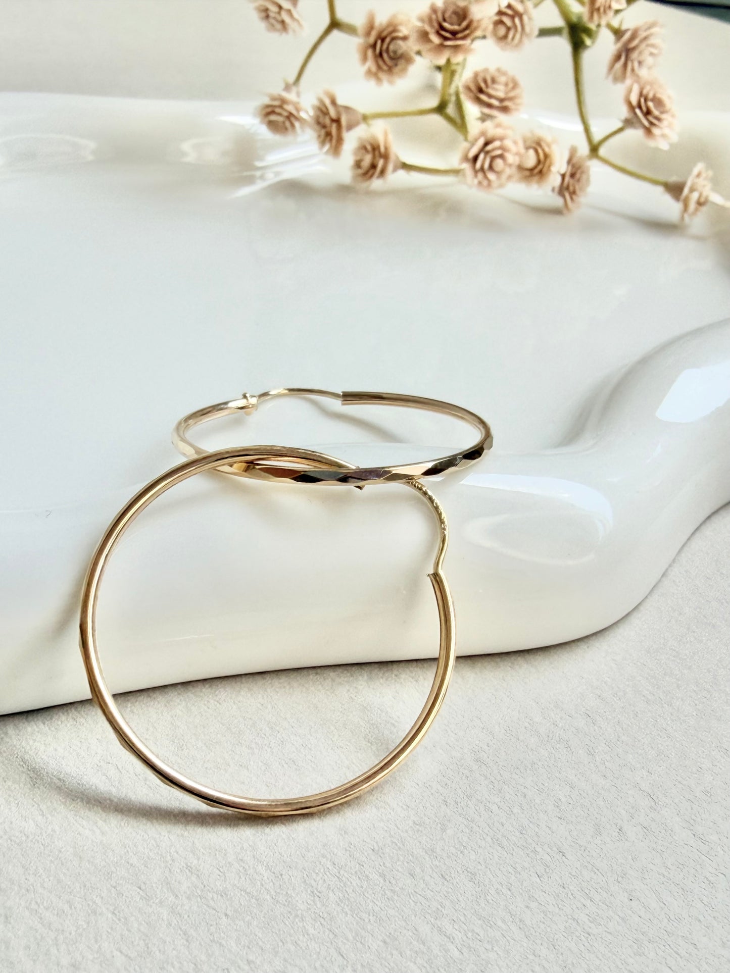 10kt Solid Gold Hoop Earrings for women - Classic lightweight diamond cut hooops