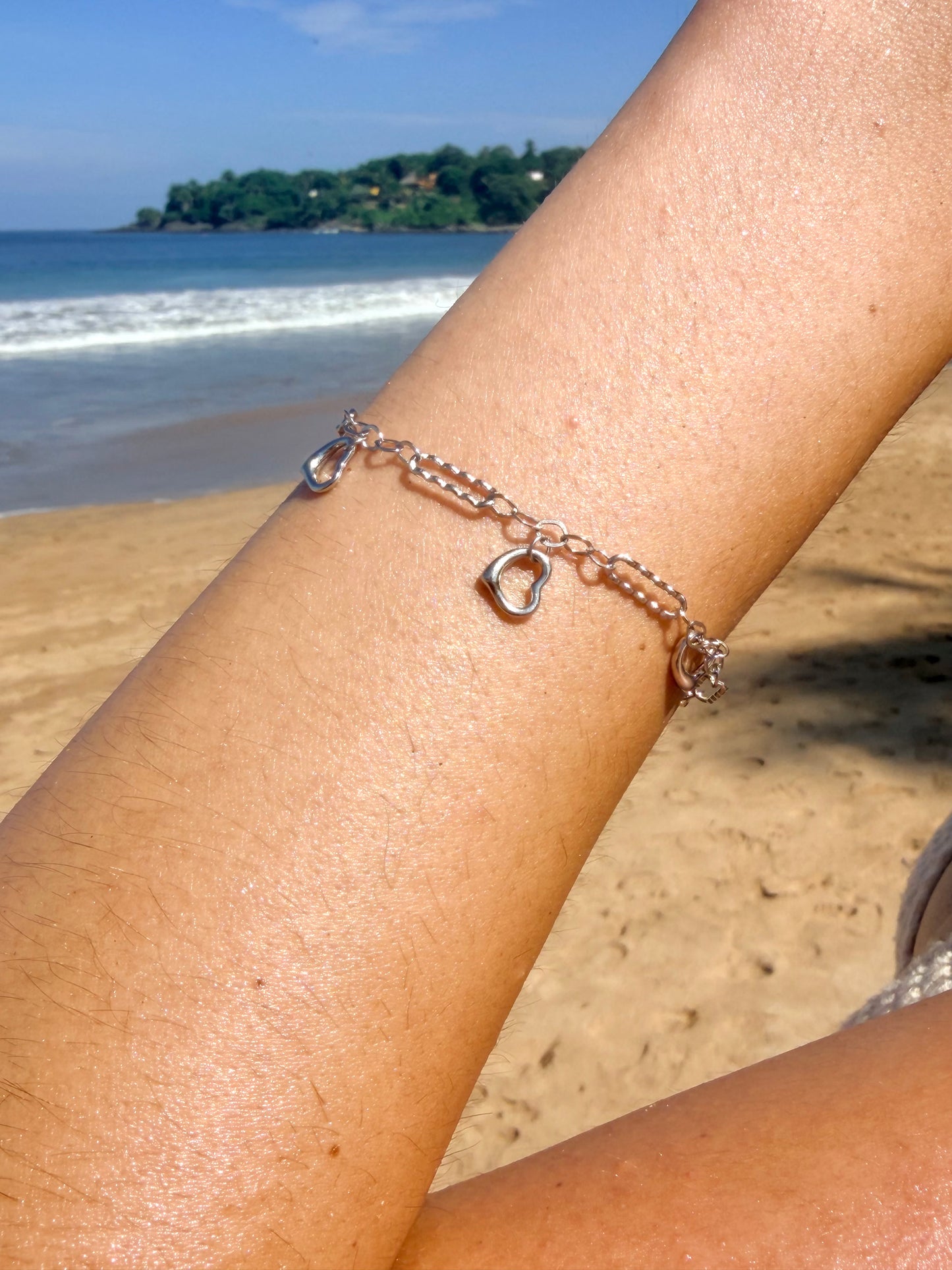 Silver 925 bracelet dangle hearts