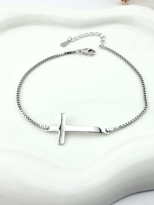 Silver 925 Cross bracelet | Sideways cross bracelet minimalist design