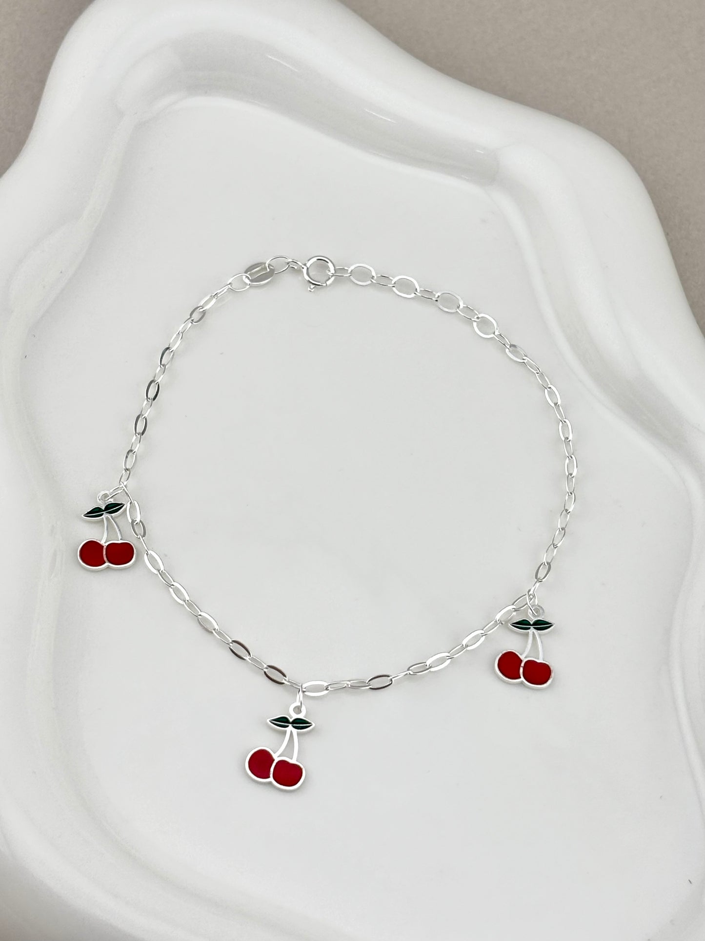 Silver 925 cherry dangle bracelet | minimalist jewelry
