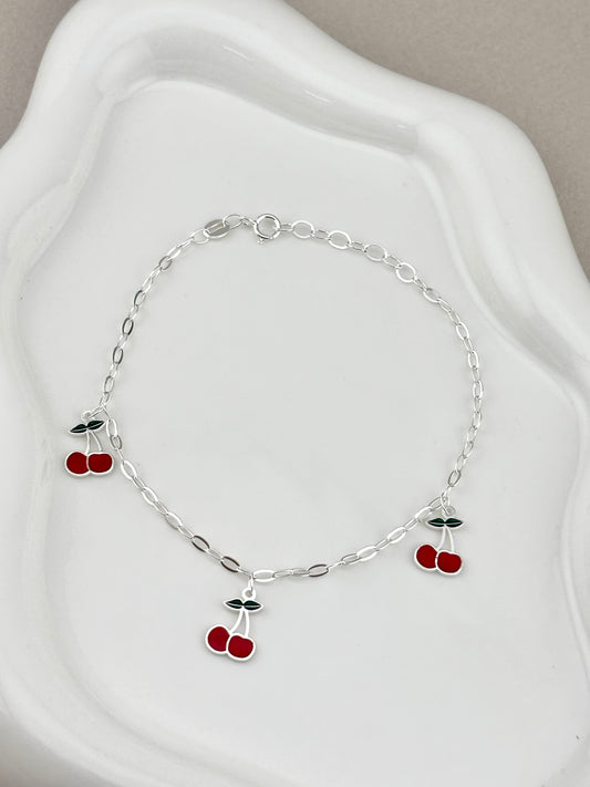 Silver 925 cherry dangle bracelet | minimalist jewelry