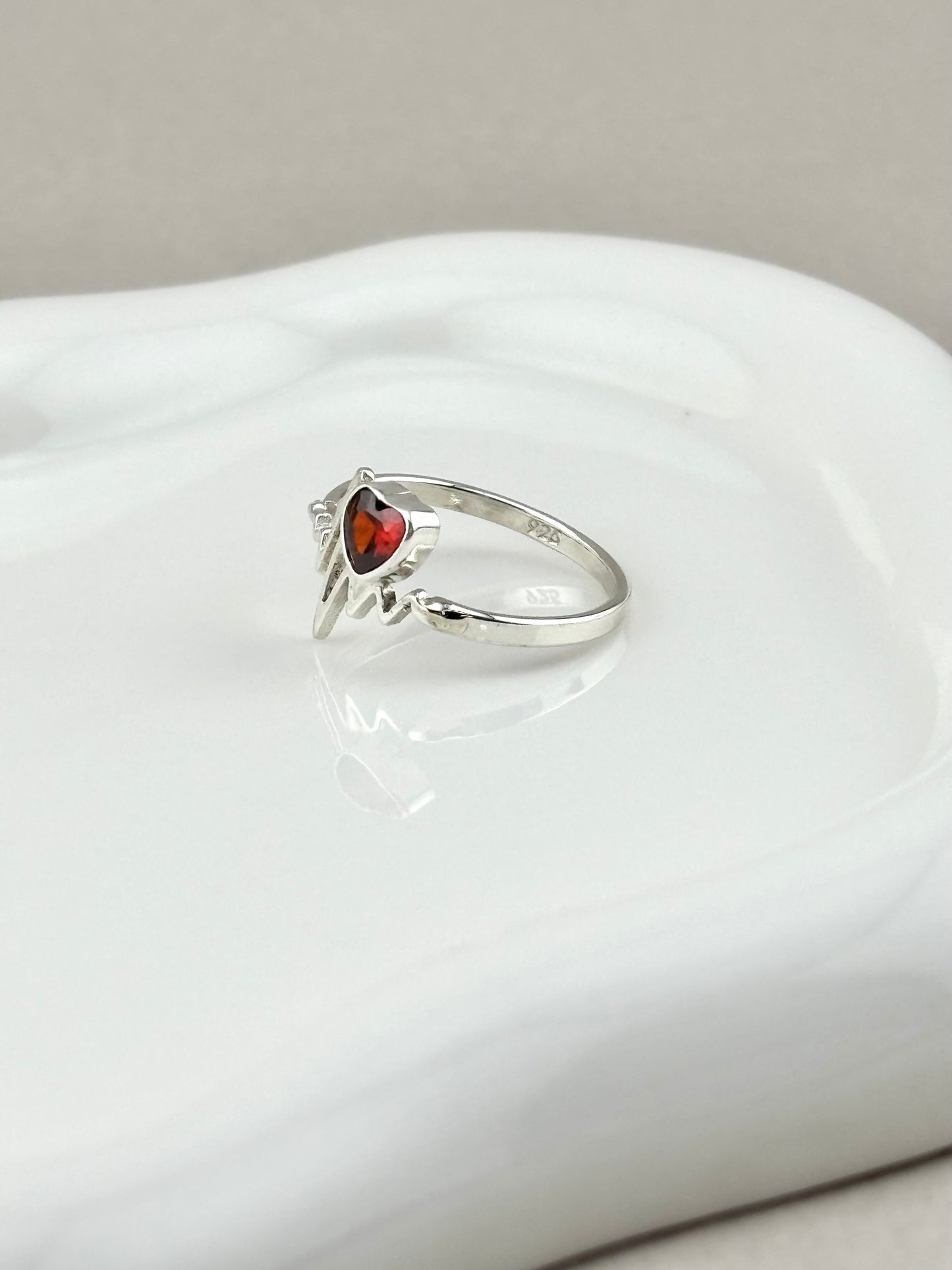 925 Sterling Silver Heartbeat Ring with Red Heart CZ | Nurse Gift | ECG Heart Ring | Medical Jewelry for Women | Heartbeat Promise Ring