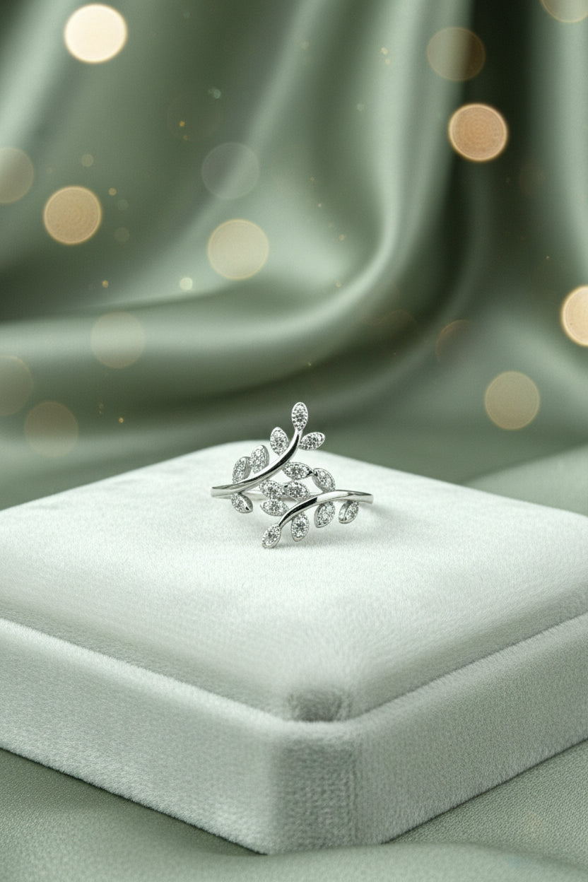 Silver 925 Olive leaf ring | Olive branch CZ ring for woman