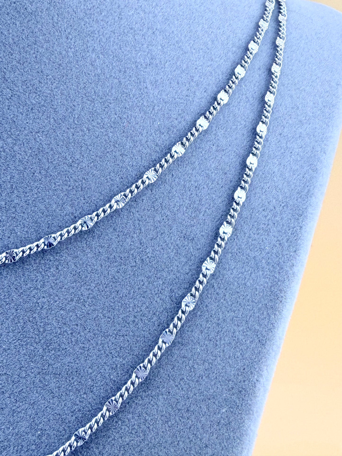 Sterling Silver 925 Diamond-Cut Curb Chain Necklace- Cadena de plata .925 estilo espejo